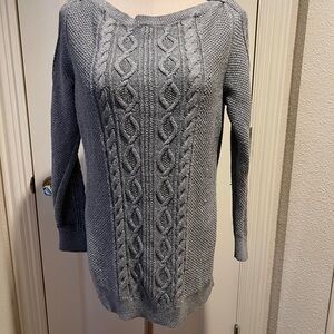 Sparkly Silver cable knit  long Sweater L